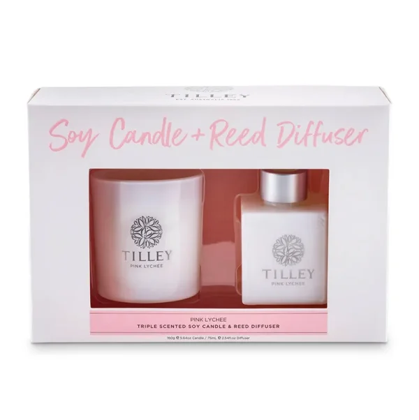 Tilley Pink Lychee Candle & Reed Diffuser 2 Piece Gift Set