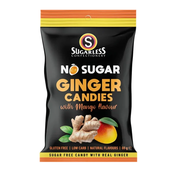 Sugarless Confectionery Mango flavoured Ginger Candies 60g